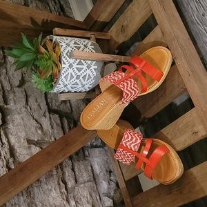 Italian shoemaker red/natural sandals in a sz. 9. Brand-new literally 1 wearing!